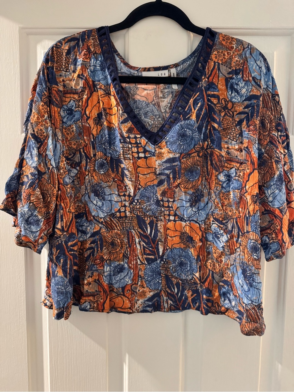 Urban Outfitters Orange and Blue Floral V-Neck Top